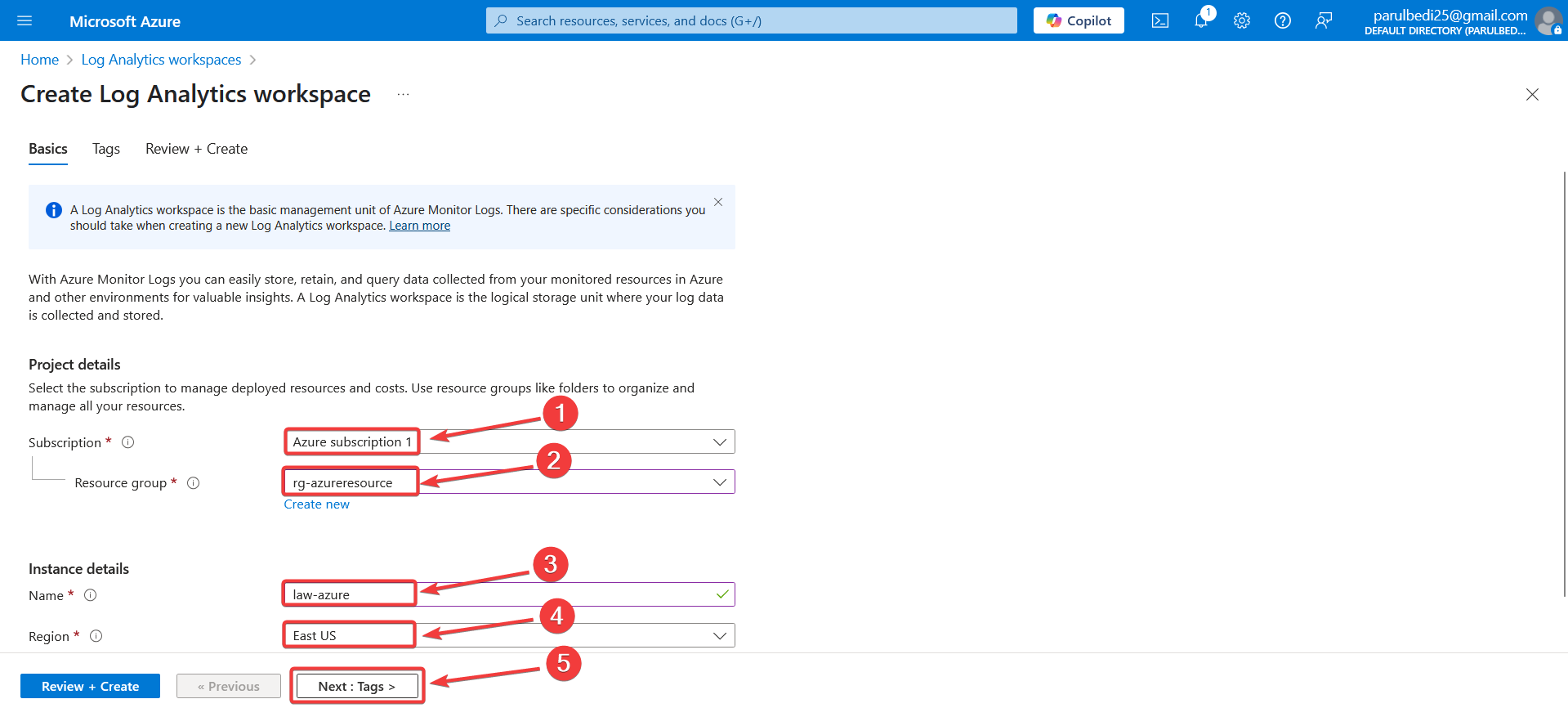 Create Log Analytics Workspace