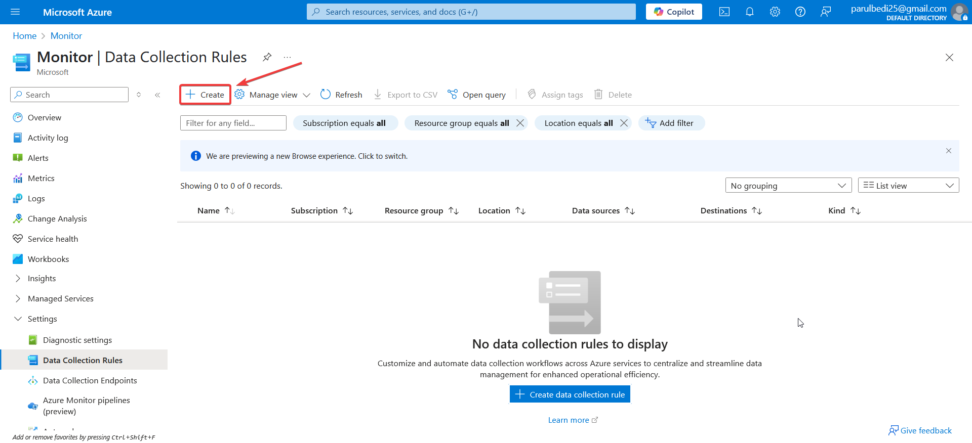 Created a new data collection rule